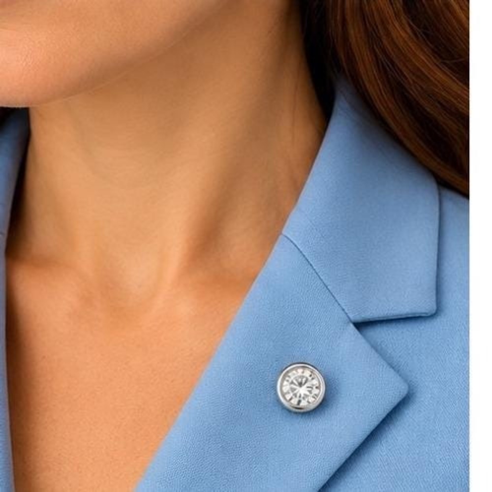 Silver Tone Bezel Set Round Clear Crystal Lapel Pin Brooch Solitaire Accessory - Picture 2 of 8